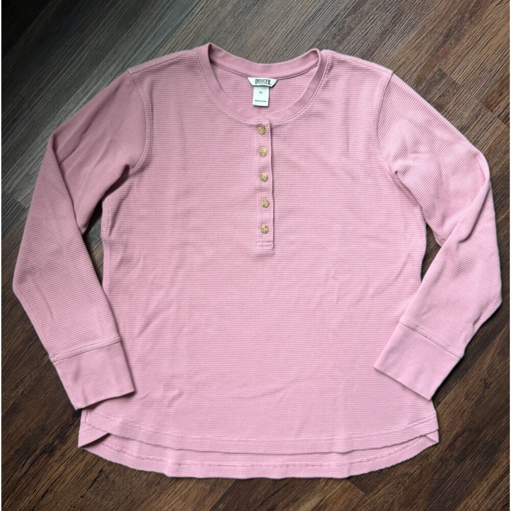 Duluth Trading Co Women’s XL Burly Thermal Henley Shirt, Pink Waffle Long Sleeve